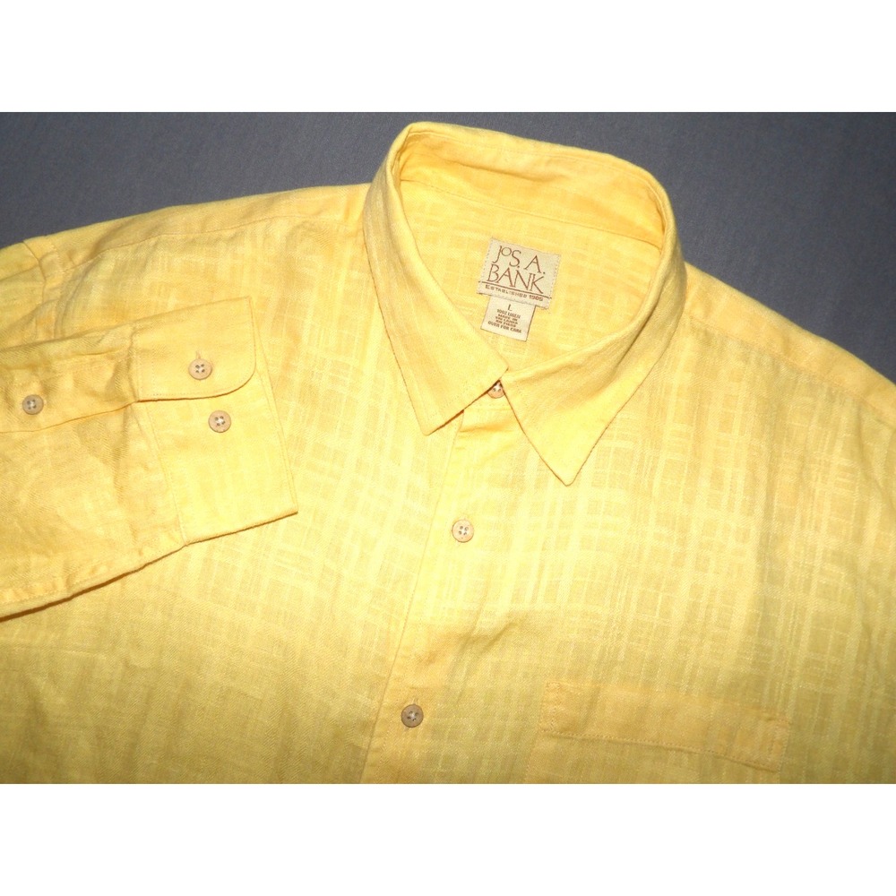 Jos. A. Bank 100% Linen Long Sleeved Yellow Button Up Shirt Men's Large